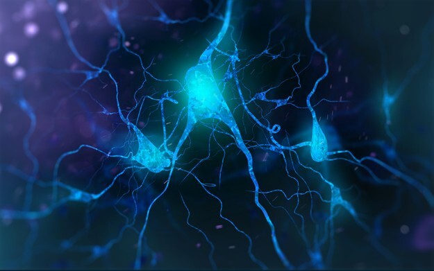 5615_Neuron cells with glowing link knots. 3D illustration