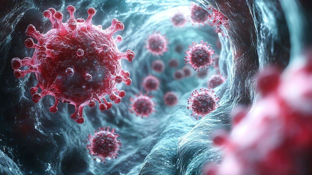 Close-up view of viruses in a human body